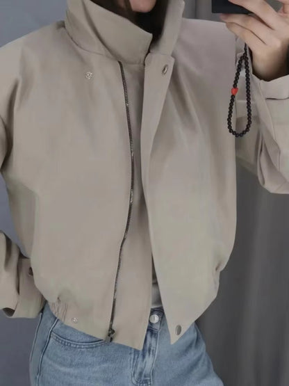 High Neck Zip-Up Bomber Jacket