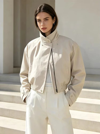 High Neck Zip-Up Bomber Jacket