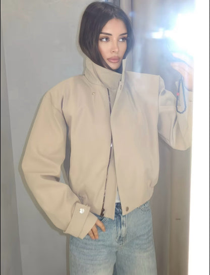 High Neck Zip-Up Bomber Jacket