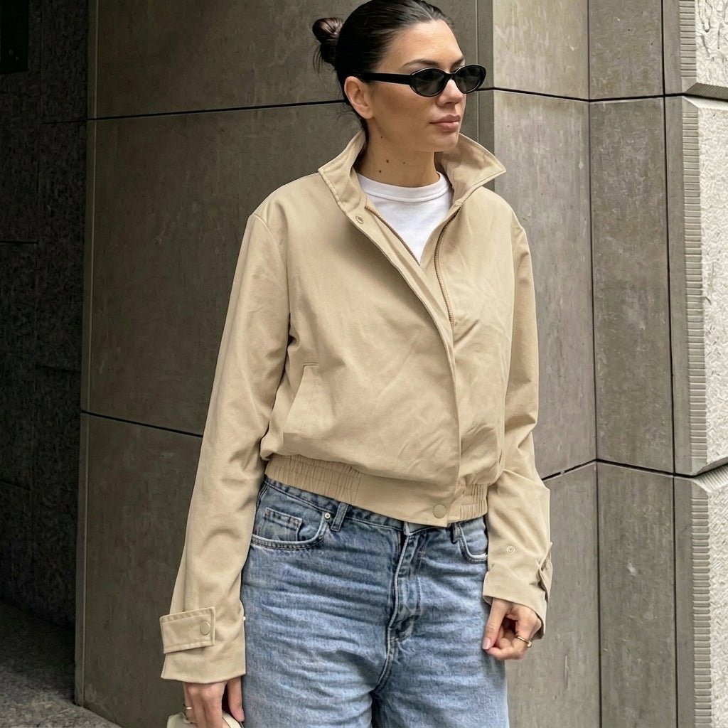 High Neck Zip-Up Bomber Jacket