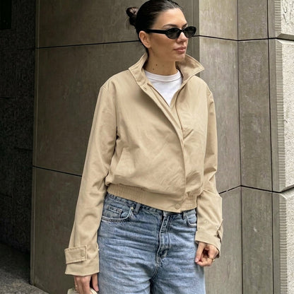 High Neck Zip-Up Bomber Jacket