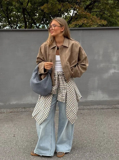Veste oversize zippée en suède Jessica