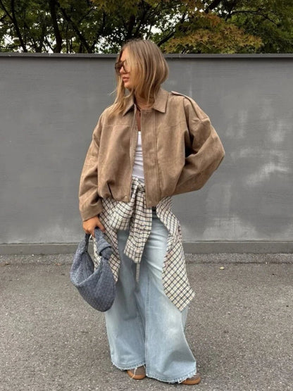 Veste oversize zippée en suède Jessica