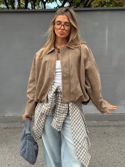 Veste oversize zippée en suède Jessica