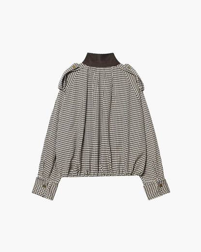 Stylish High Neck Checked Bomber Jacket