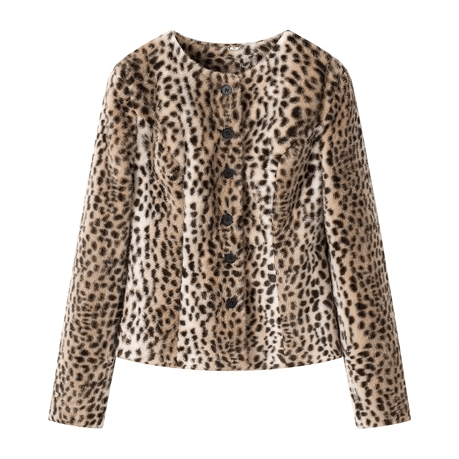 Leopard Faux Fur Cropped Jacket