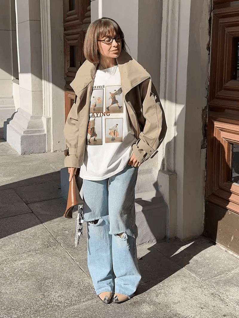 High Funnel Neck Cropped Trench Jacket