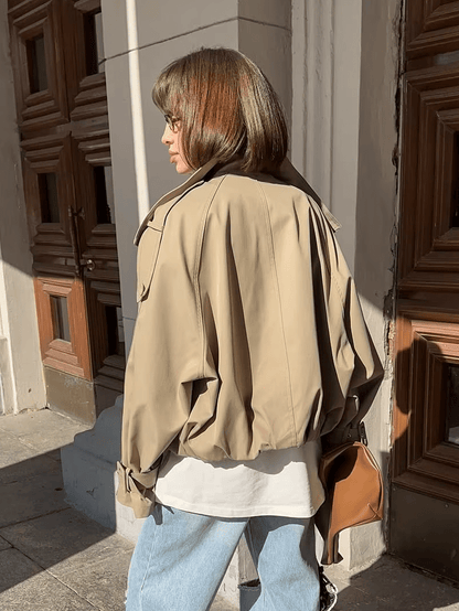 High Funnel Neck Cropped Trench Jacket