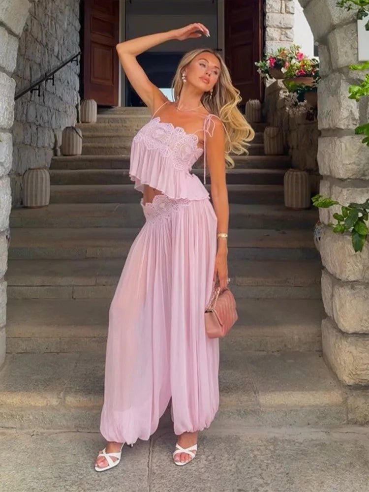 Floral Lace Ruffle Two-Piece Set