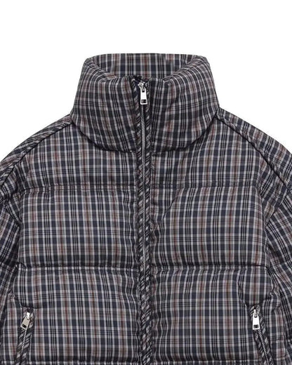 Classic Plaid High Neck Puffer Jacket