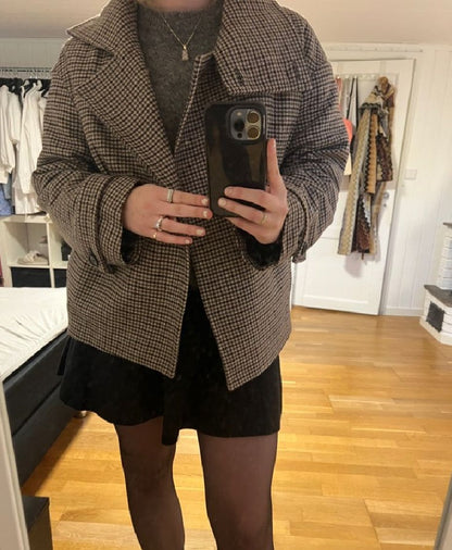 Classic Houndstooth Buttoned Collar Jacket