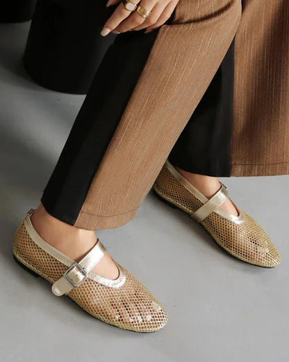 Luella Buckled Mesh Ballet Flats