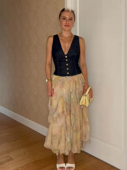 Helena jupe maxi bohème à volants superposés