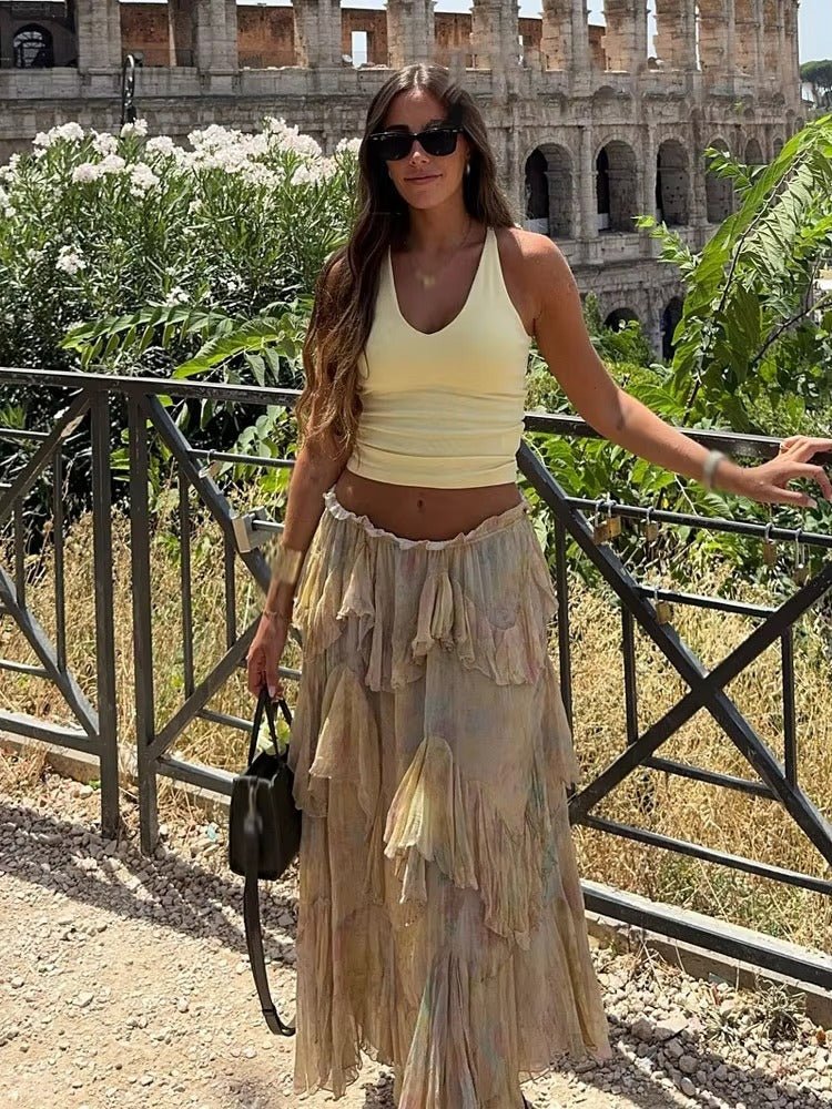 Helena jupe maxi bohème à volants superposés