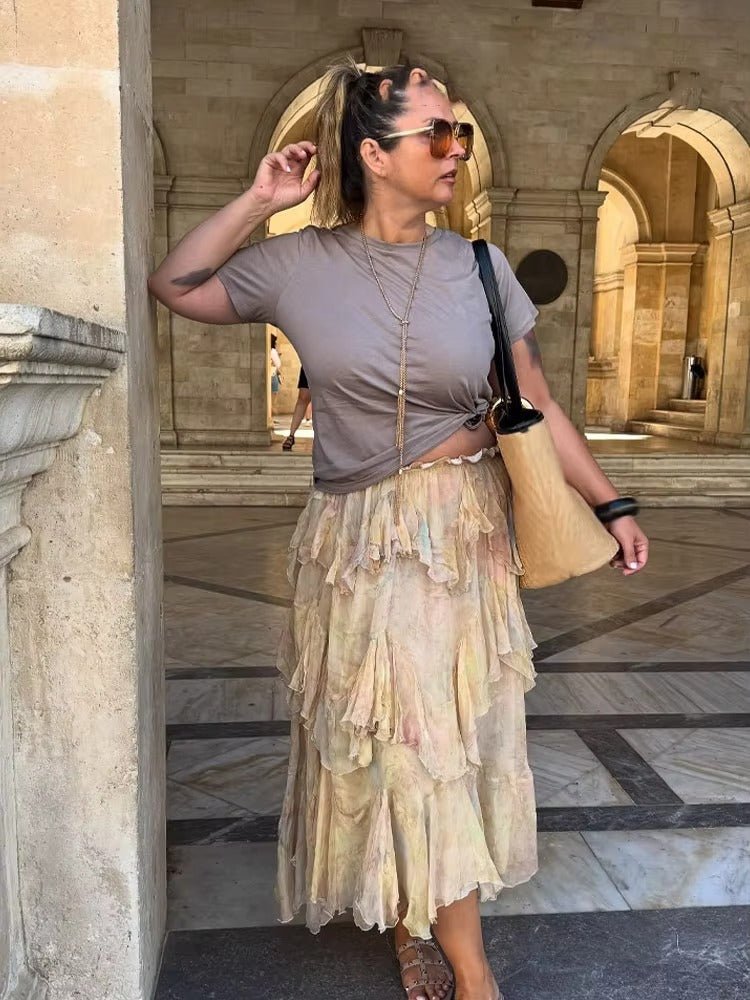 Helena jupe maxi bohème à volants superposés