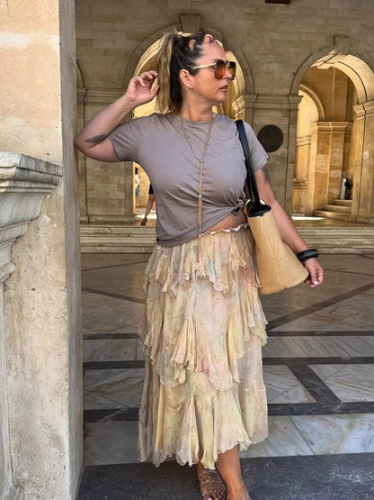 Helena jupe maxi bohème à volants superposés