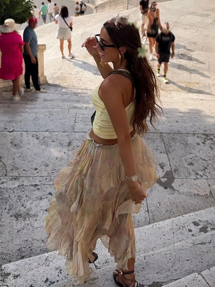 Helena jupe maxi bohème à volants superposés