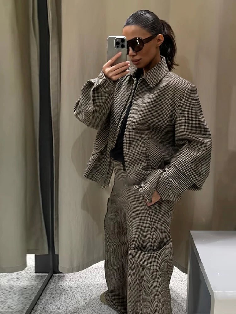Elegant Houndstooth Padded Suit Set
