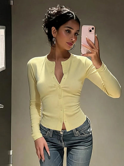Sandra Top en maille côtelée boutonnée