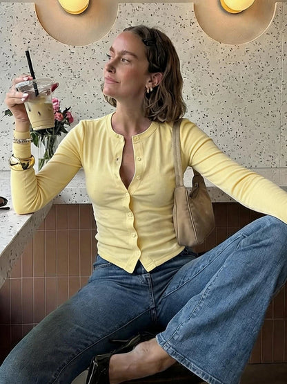 Sandra Top en maille côtelée boutonnée