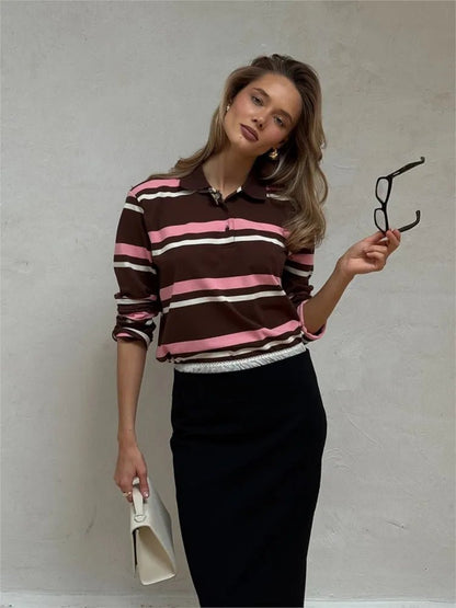 Top polo rayé manches longues
