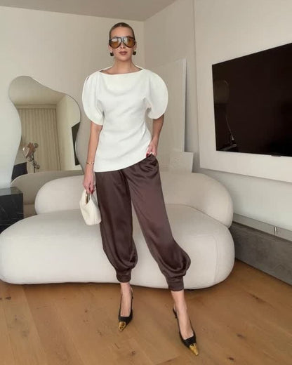 Stylish Tricot Balloon Sleeve Top