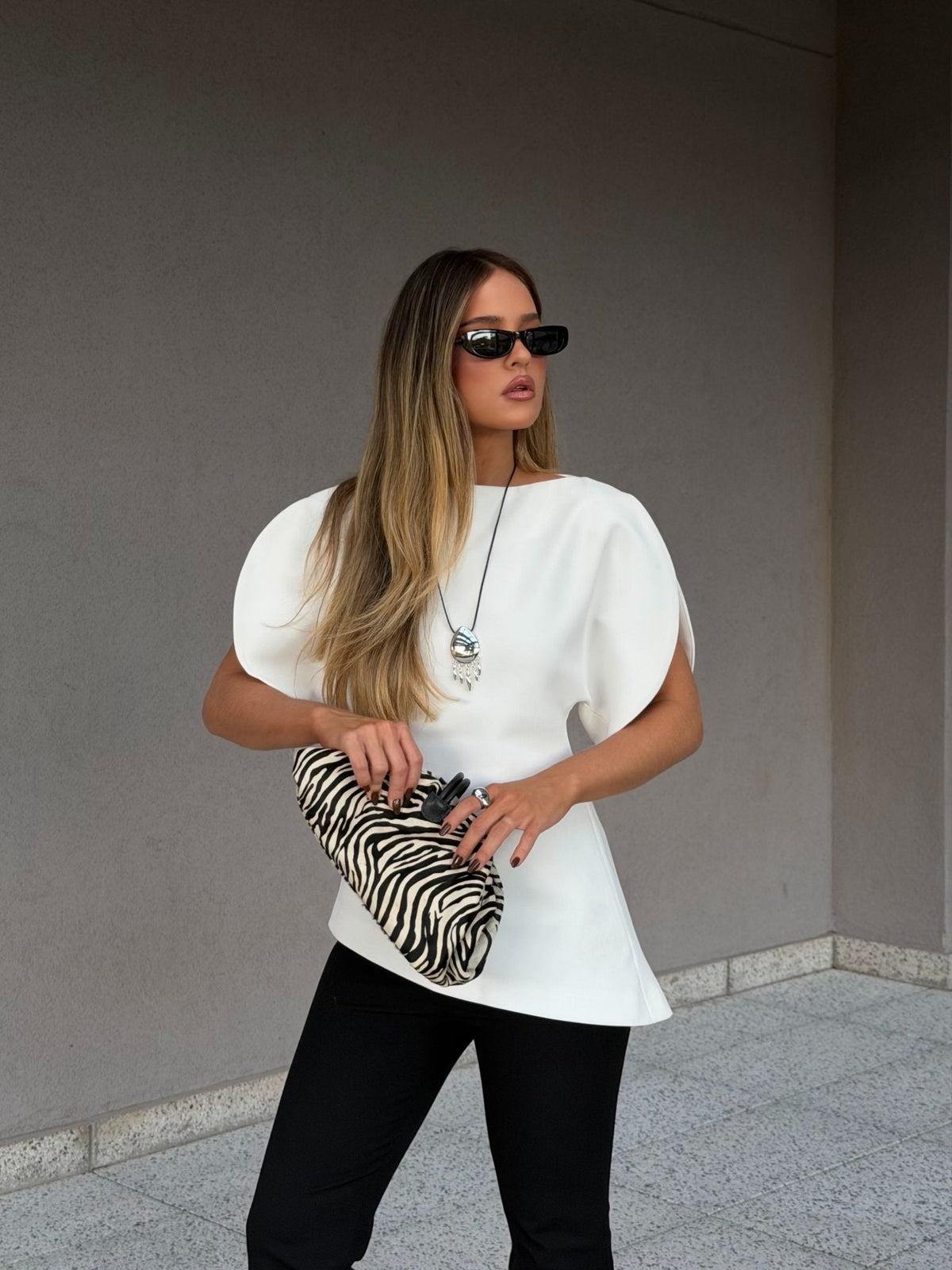 Stylish Tricot Balloon Sleeve Top