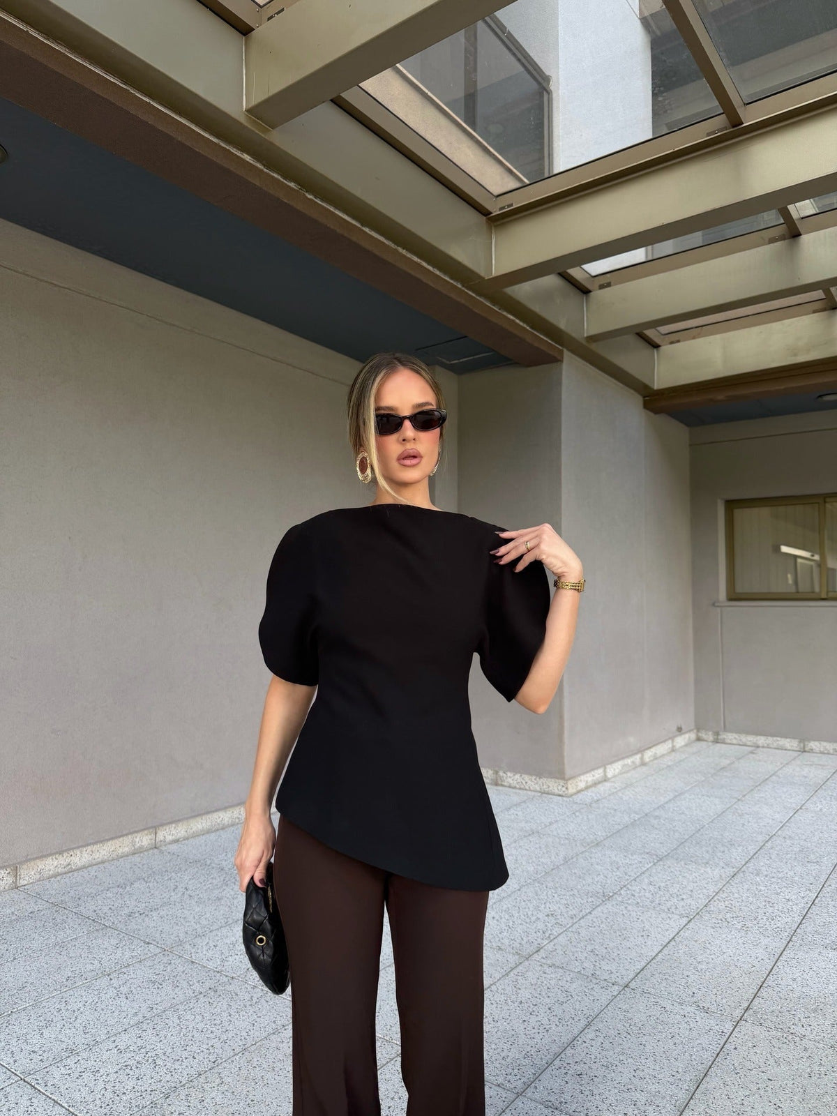Stylish Tricot Balloon Sleeve Top