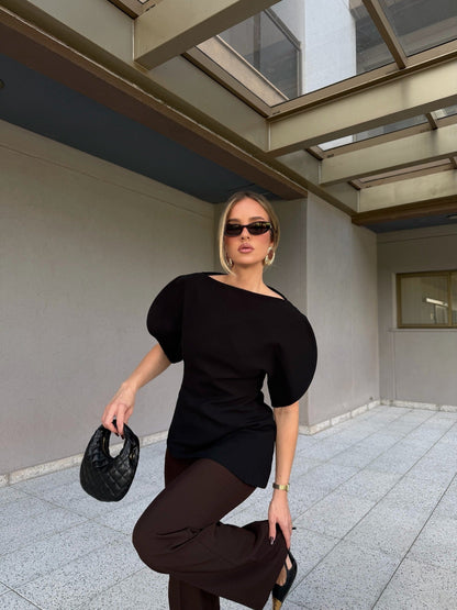 Stylish Tricot Balloon Sleeve Top