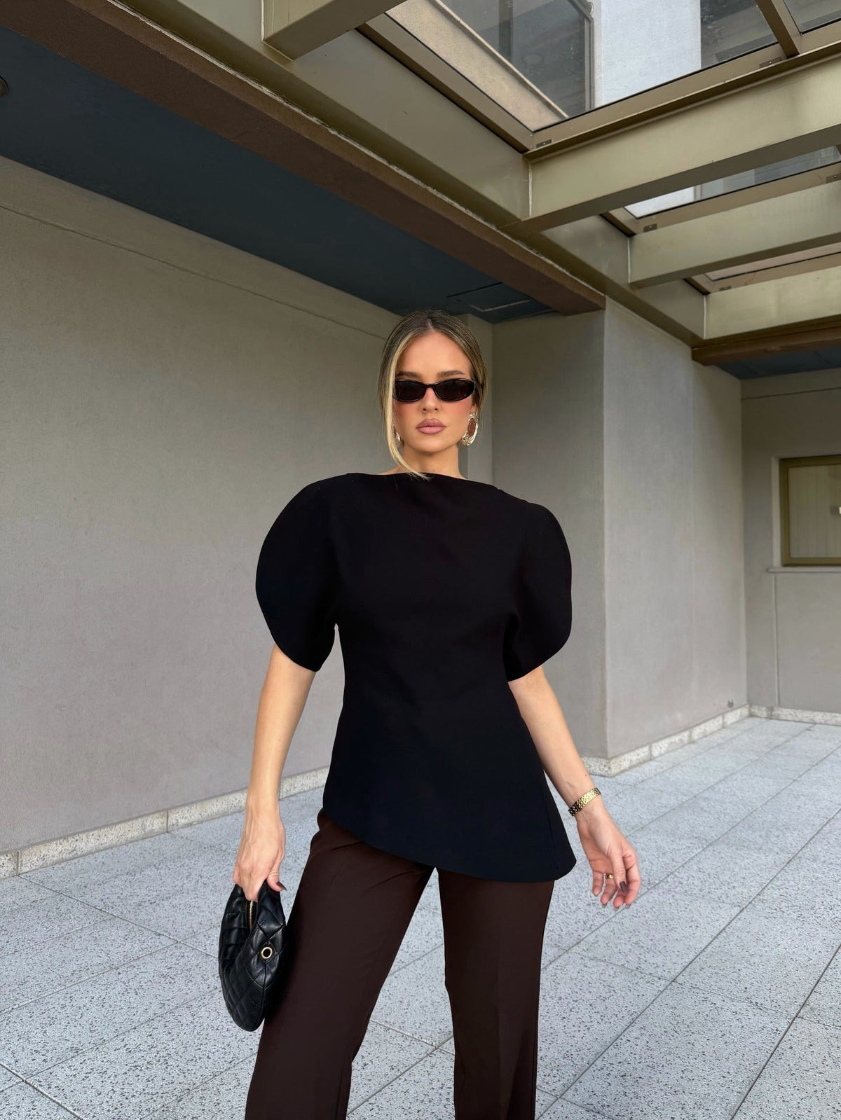 Stylish Tricot Balloon Sleeve Top