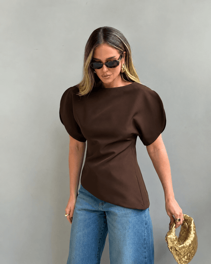 Stylish Tricot Balloon Sleeve Top