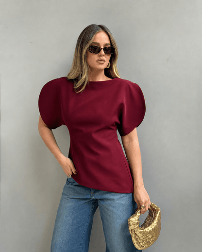 Stylish Tricot Balloon Sleeve Top