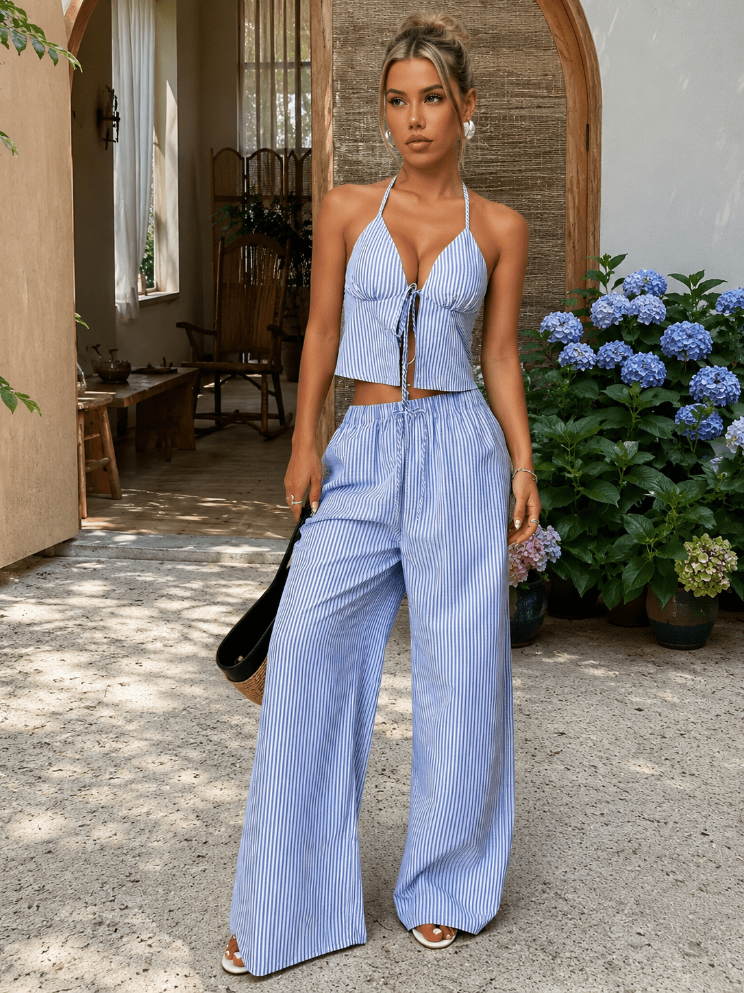 Emilia Ensemble Top Halter Rayé