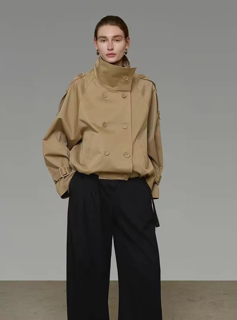 High Funnel Neck Cropped Trench Jacket