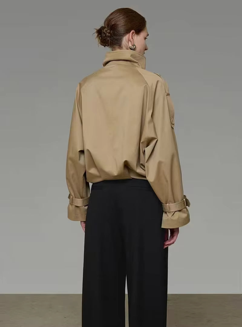 High Funnel Neck Cropped Trench Jacket
