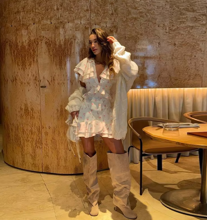 Floral Puff Sleeves Mini Dress